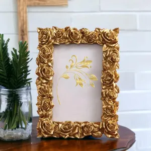 Art Street Resin Gold Rose Swing Photo Frame For Home Decoration, Wedding Dress Display Picture Frame For Table Top Desk, Birthday, Wedding, Return Gift - Royal Gold (Size: 5x7 Inch)