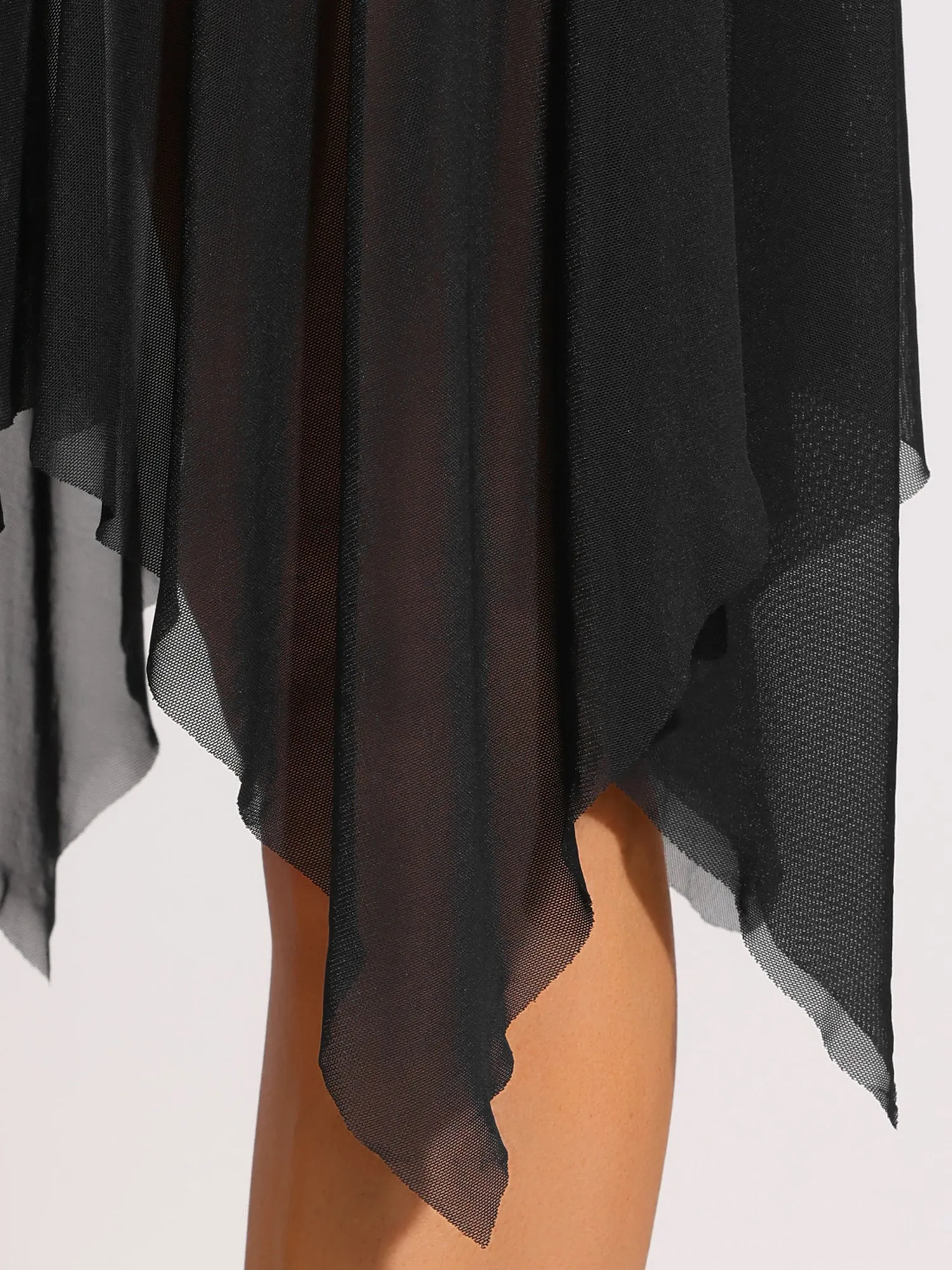 Asymmetrical Hem Ruched Flowy Mesh Midi Skirt