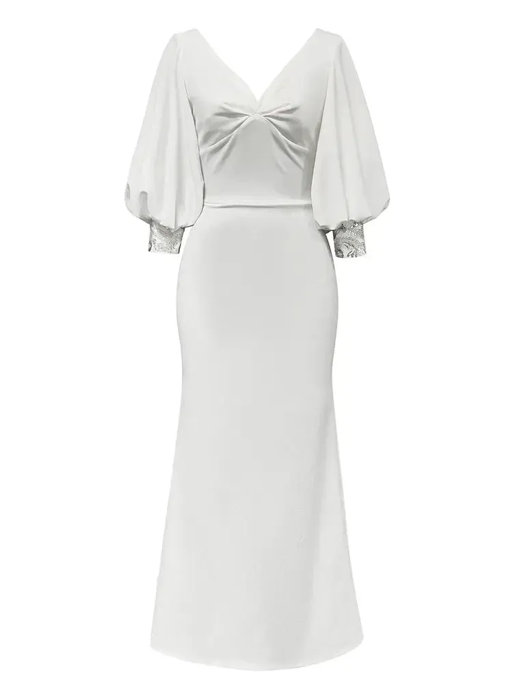 Chic V-Neck White Party Dress