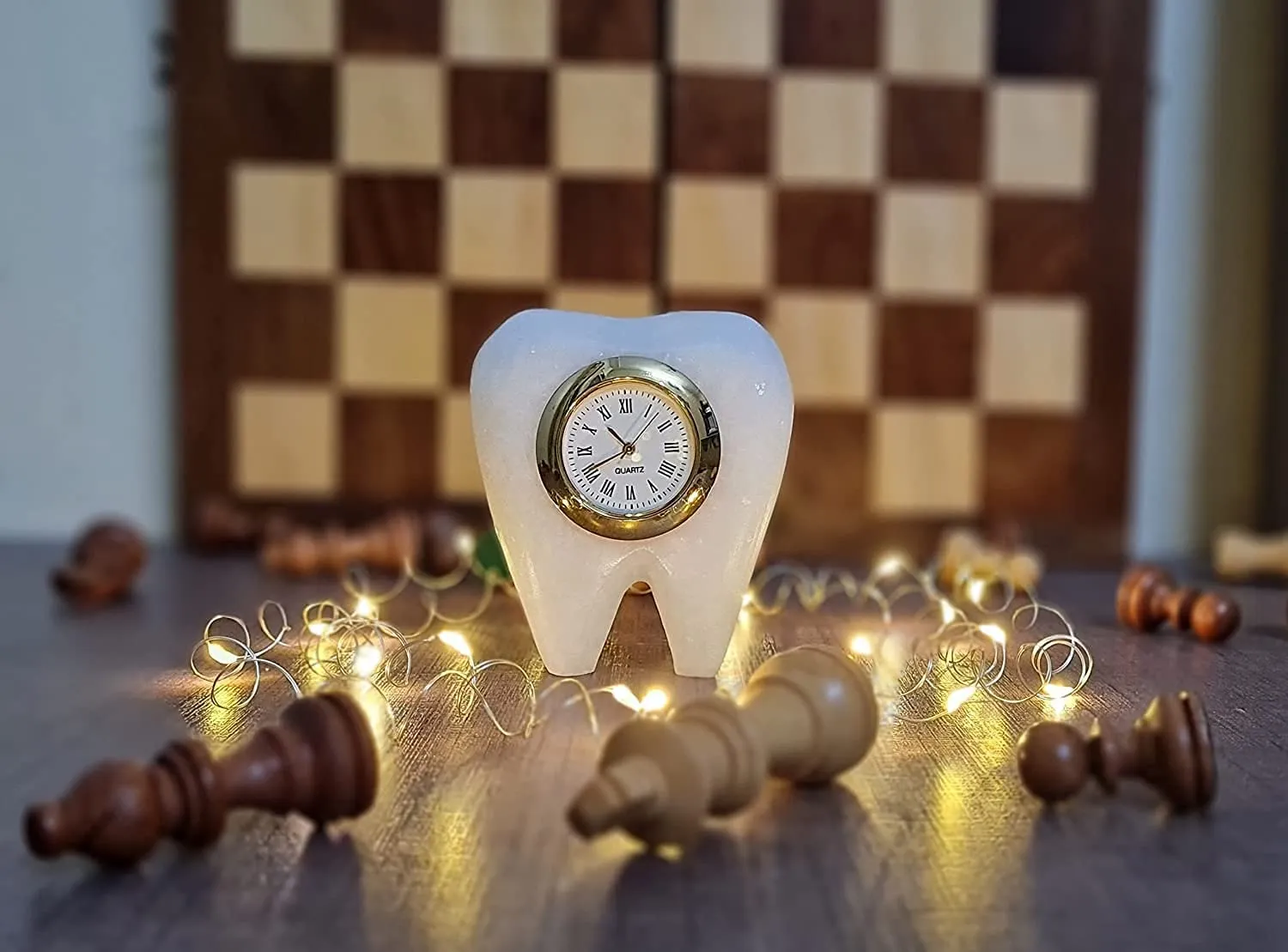 IMAGICART Tooth Shape Marble Table Clock, Unique Design Decorative Clock Showpiece, Gift for Dentists (Marble Tooth Clock)