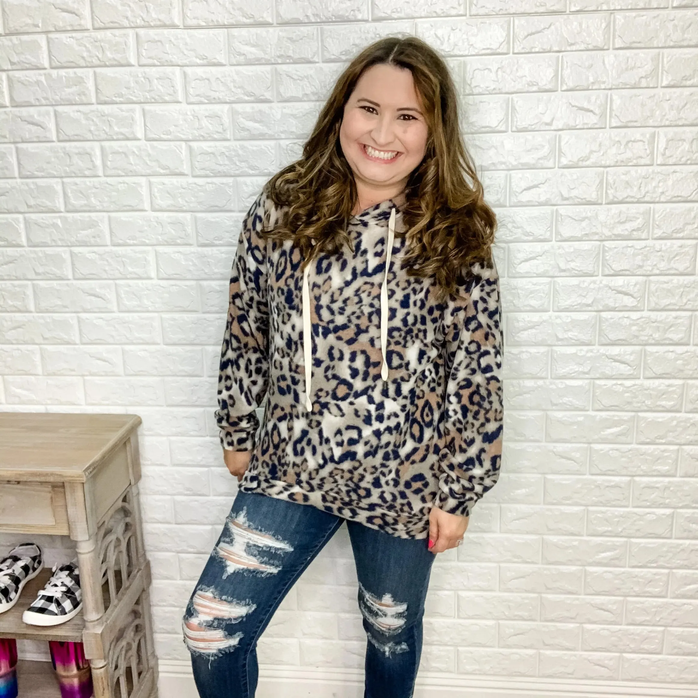 "Tabby" Hacci/Fleece Animal Print Hoodie