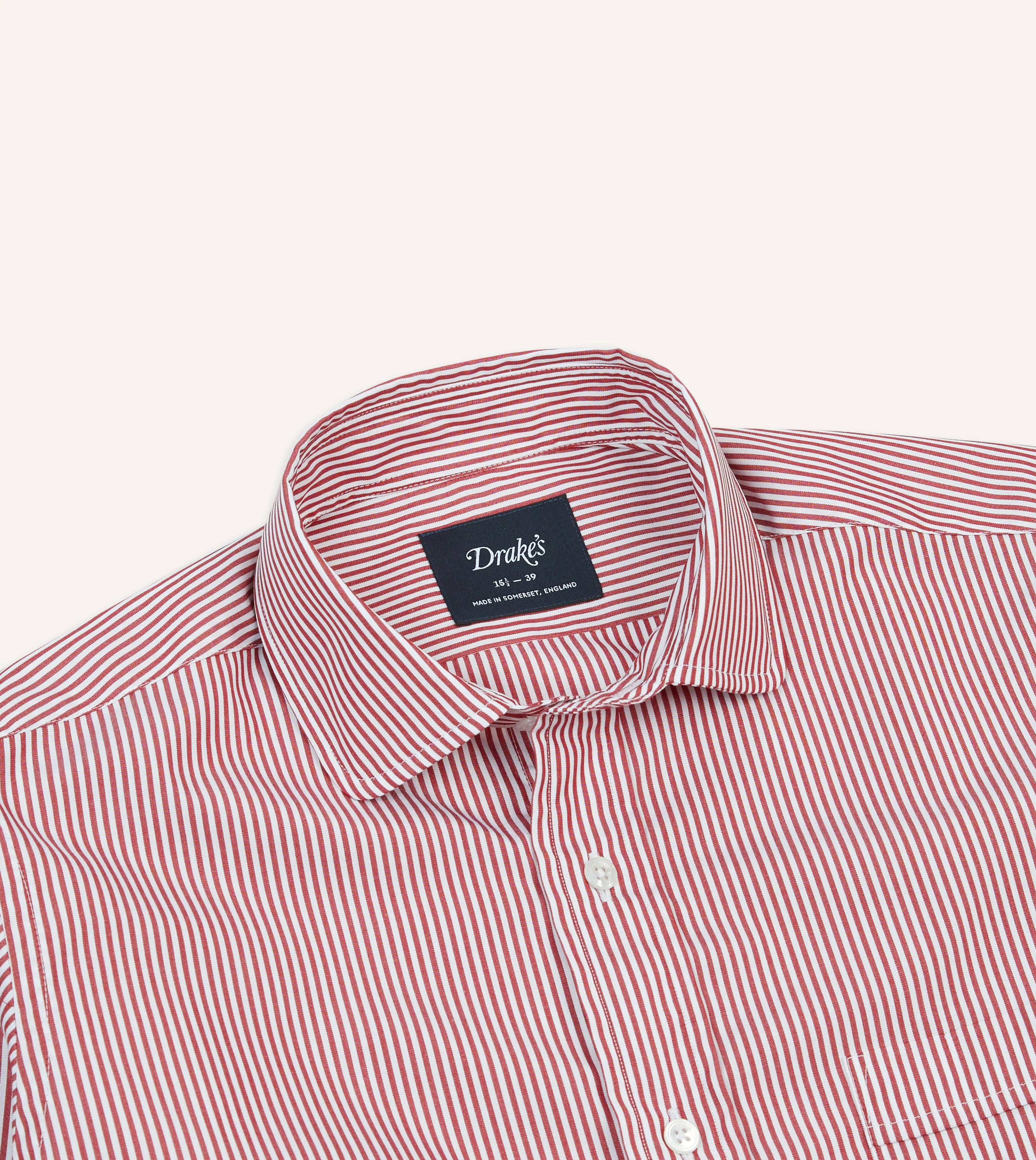 Red Narrow Stripe Poplin Club Collar Shirt