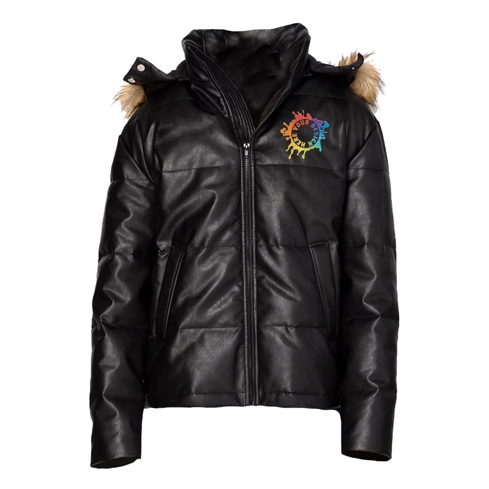 Threadfast Apparel Unisex Vegan Leather Puffer Jacket Embroidery