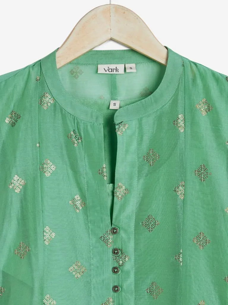Vark Green A-Line Kurta, Inner And Palazzos Set