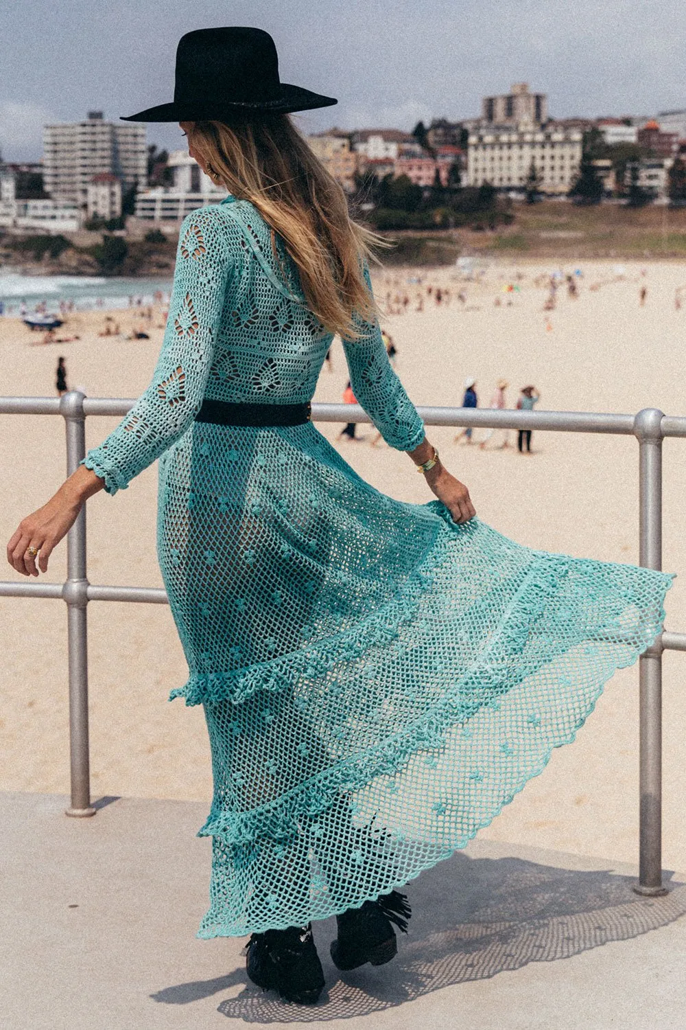 Wish You Were Here Crochet Maxi Dress - Turquoise