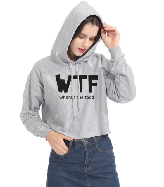 WTF Where's the Food Print Summer Crop Top Hoodie