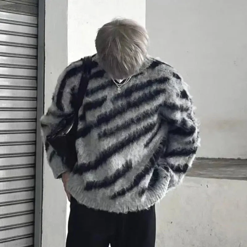 Zebra Print Round Neck Pullover