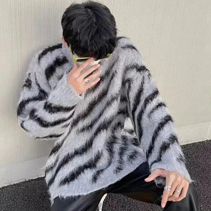 Zebra Print Round Neck Pullover